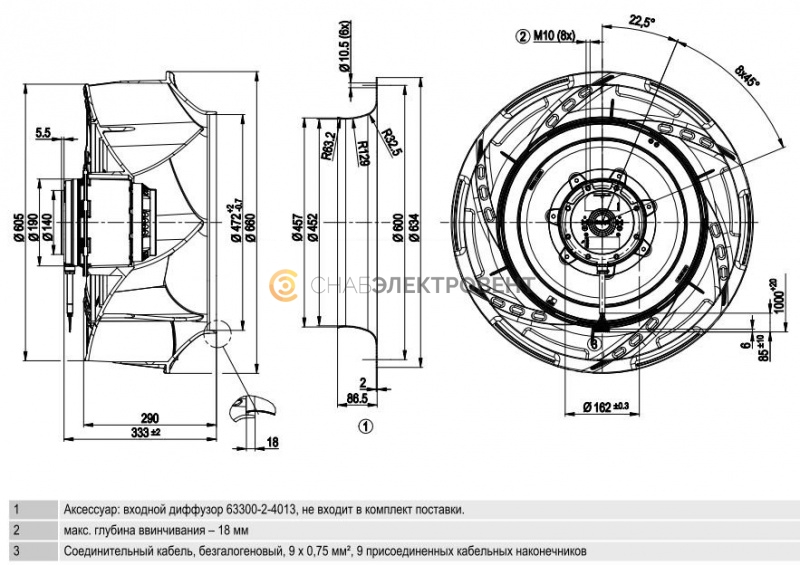Вентилятор Ebmpapst R4D630-RB15-01 центробежный - фото - 1