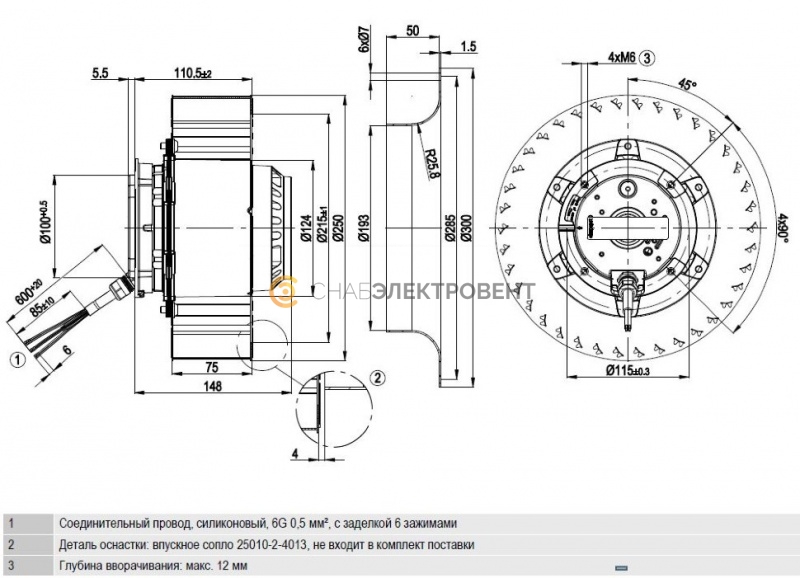 Вентилятор Ebmpapst R4D250-CD12-05 центробежный - фото - 1